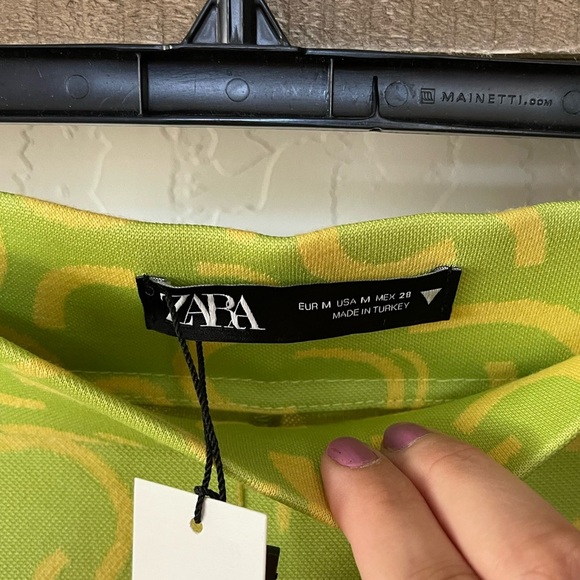 Zara| Neon Green Marbled 70’s Style Wide Leg Pull On Pants, Flare w Slit•••NWT - Picture 10 of 16